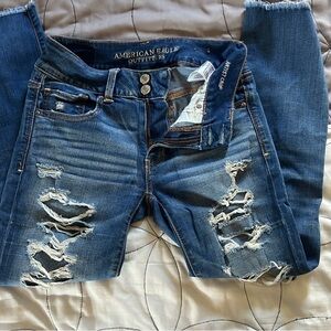 American Eagle Outfitters Women's Ripped Blue Skinny Jeans